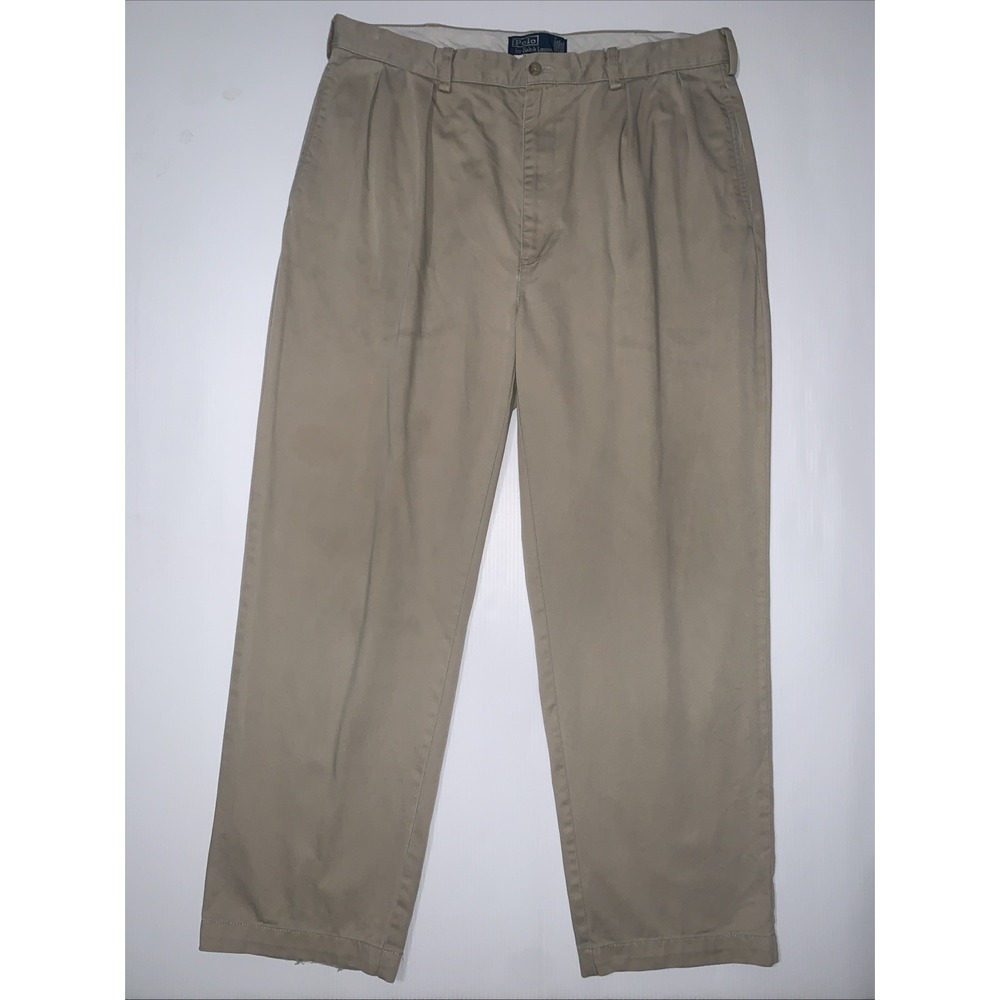 Polo Ralph Lauren 38x30 Andrew Double Pleated Classic Cotton Chino Pant Beige